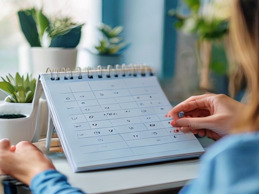 Kalender met afvinkingen, voortgang duidelijk zichtbaar