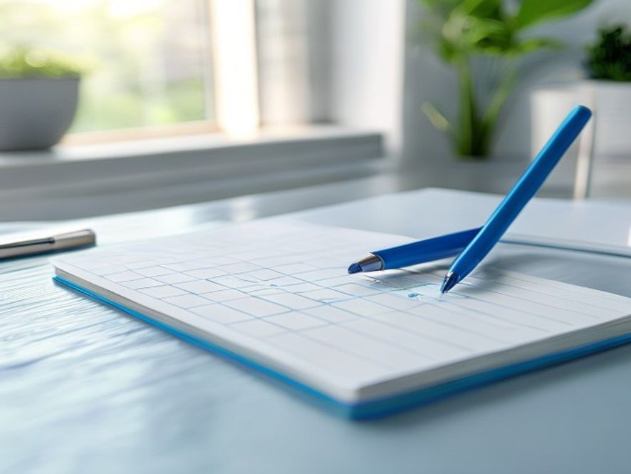 Notitieboek met checklist en pen op schoon bureau